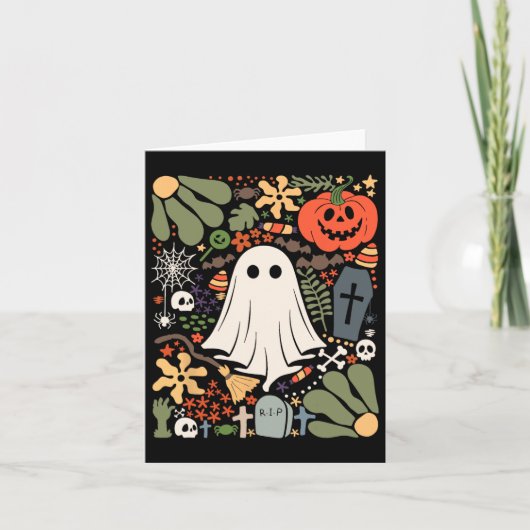 幽霊と花ハロウィーンフローラカボチャ幽霊 カード (正面)