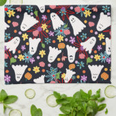 幽霊と花 キッチンタオル (折り畳み)