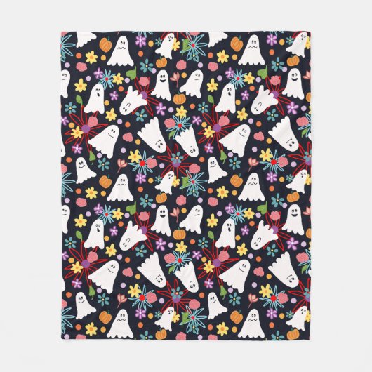 幽霊と花 フリースブランケット (正面)