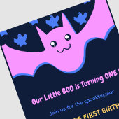 幽霊と飛ぶコウモリの可愛いboo ハロウィン1歳の誕生日 招待状