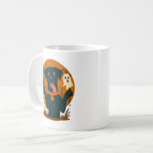 幽霊と黒犬のかわいいお化けデザイン コーヒーマグカップ (正面左)
