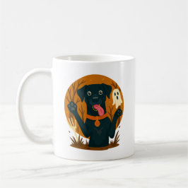 幽霊と黒犬のかわいいお化けデザイン コーヒーマグカップ