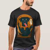 幽霊と黒犬のかわいいお化けデザイン Tシャツ (正面)