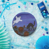 幽霊と黒猫がカボチャ畑に ペーパープレート (パーティー)