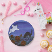 幽霊と黒猫がカボチャ畑に ペーパープレート (パーティー)