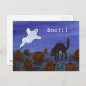 幽霊と黒猫がカボチャ畑に ポストカード (正面/裏面)
