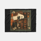 幽霊と黒猫のハロウィン読書シーン フリースブランケット (正面(横))