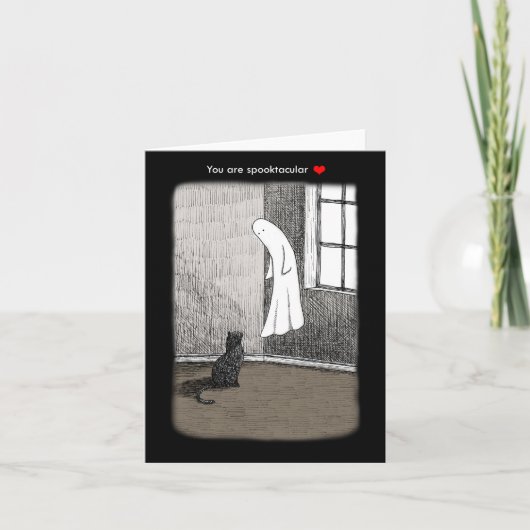 幽霊と黒猫の不気味なゴシックアートラブ カード (正面)