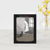 幽霊と黒猫の不気味なゴシックアートラブ カード (黄色い花)