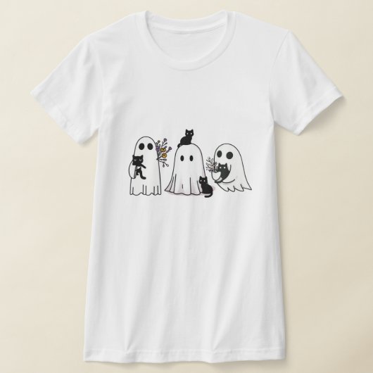 「幽霊と黒猫コンパニオン不気味かわいいハロ Tシャツ (レイダウン)
