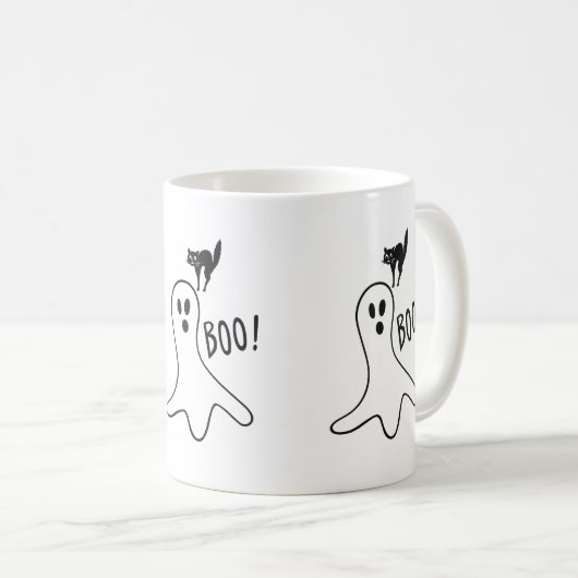 幽霊と黒猫ハロウィン不気味かわいい コーヒーマグカップ (正面右)
