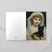 幽霊と黒猫ハロウィーン 箔グリーティングカード (外側レイダウン)