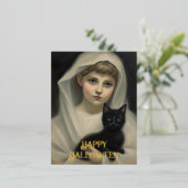 幽霊と黒猫ハロウィーン 箔シーズンポストカード (立ち正面)