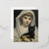 幽霊と黒猫ハロウィーン 箔シーズンポストカード (正面/裏面)