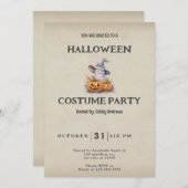幽霊とJack-O'ランタンヴィンテージハロウィーン 招待状 (正面/裏面)