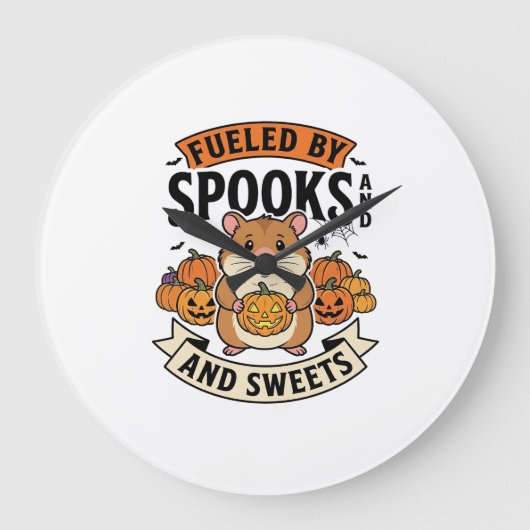 幽霊にエネルギーをもらうハロウィンハムスター かわいいおもしろい_1 ラージ壁時計 (正面)