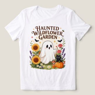 幽霊のいるワイルドフラワーガーデン かわいいお化けのハロウィン トライブレンドTシャツ
