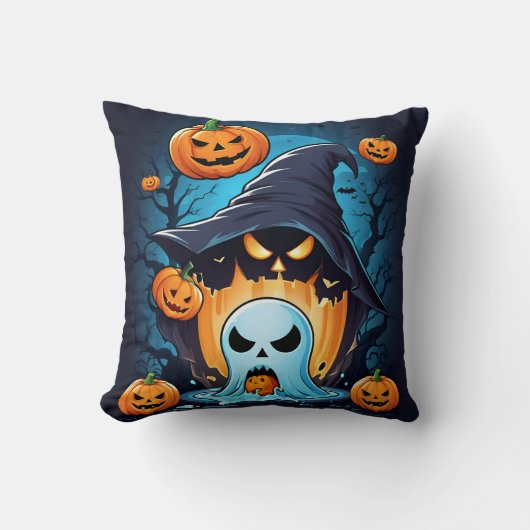 幽霊のようなカボチャがハロウィーンの精神を生き生きとさせる クッション (正面)