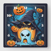 幽霊のようなカボチャがハロウィーンの精神を生き生きとさせる スクエア壁時計 (正面)