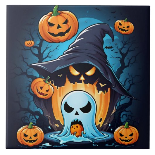 幽霊のようなカボチャがハロウィーンの精神を生き生きとさせる タイル (正面)