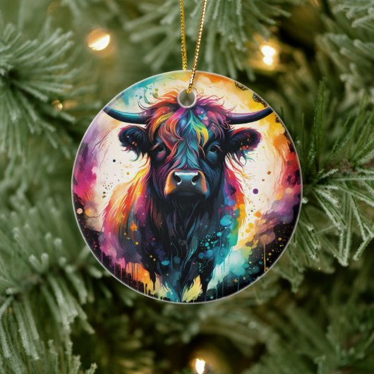 幽霊のような恵み：幽霊のようなホログラフィックな高地の牛 セラミックオーナメント (ツリー)