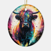 幽霊のような恵み：幽霊のようなホログラフィックな高地の牛 セラミックオーナメント (左)