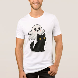 幽霊のような猫の不気味雰囲気 – かわいいTシャツ トライブレンドTシャツ