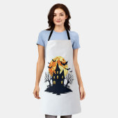 幽霊のよく出るこうもり付きハウス不気味- Halloween Tee エプロン (着用した状態)