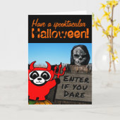 幽霊のよく出るなトウモロコシの当惑の悪魔の衣裳のパンダ カード (黄色い花)