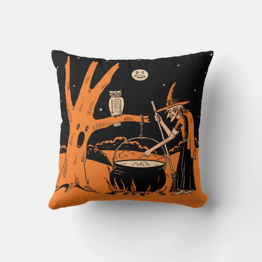 幽霊のよく出るな森林のヴィンテージのハロウィンの魔法使い クッション (裏面)