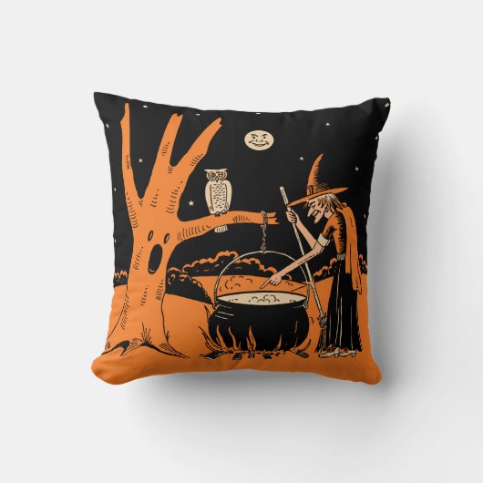 幽霊のよく出るな森林のヴィンテージのハロウィンの魔法使い クッション (正面)