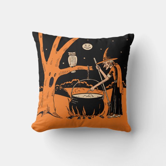 幽霊のよく出るな森林のヴィンテージのハロウィンの魔法使い クッション (正面)