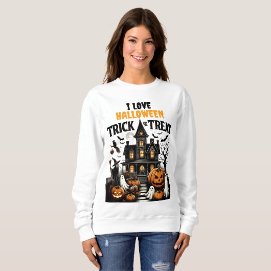 幽霊のよく出るカボチャと幽霊の家！ スウェットシャツ (正面フル)