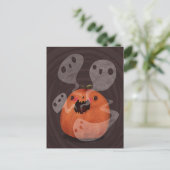 幽霊のよく出るカボチャ幽霊かわいいハ不気味ロウィン ポストカード (スタンド正面)