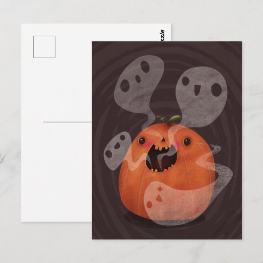 幽霊のよく出るカボチャ幽霊かわいいハ不気味ロウィン ポストカード (正面/裏面)