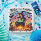 幽霊のよく出るカラフルハッピーハローウィンウィッチ紙プレート ペーパープレート (パーティー)