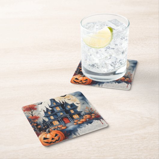 幽霊のよく出るハウスアンダーザムーンライトハロウィーン魔法 スクエアペーパーコースター (インサイチュ)