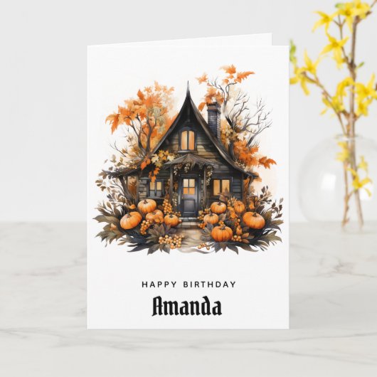 幽霊のよく出るハウスウィズパンプキンズオータム誕生日 カード (黄色い花)