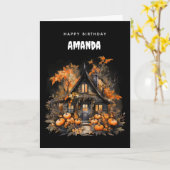 幽霊のよく出るハウスウィズパンプキンズオータム誕生日 カード (黄色い花)