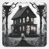 幽霊のよく出るハウスウィズ不気味幽霊レディ スクエアシール (正面)