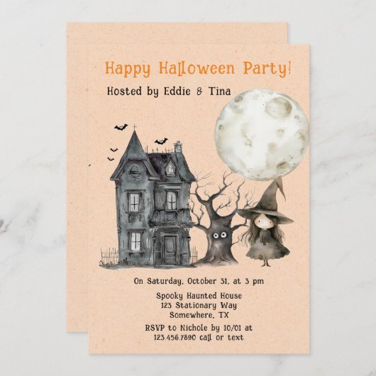 幽霊のよく出るハウスウィッチ不気味ハローウィンパーティ 招待状 (正面/裏面)