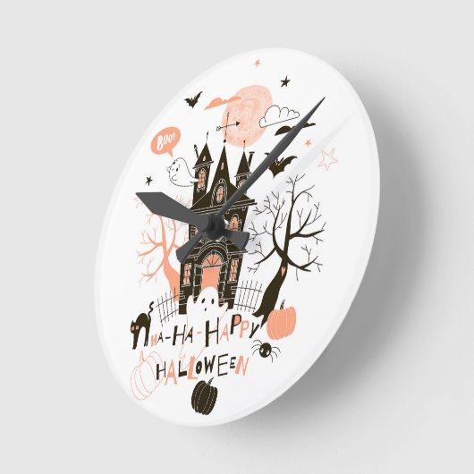 幽霊のよく出るハウスハハハッピーハローウィン ラウンド壁時計 (傾斜)