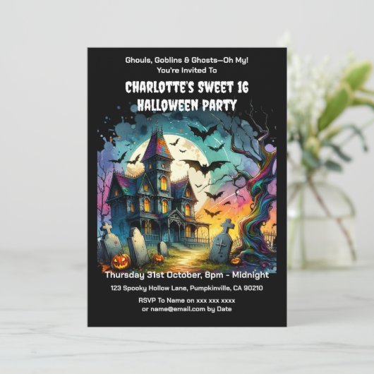 幽霊のよく出るハウスハロウィンスイーツ16バースデーパーティー 招待状 (スタンド正面)