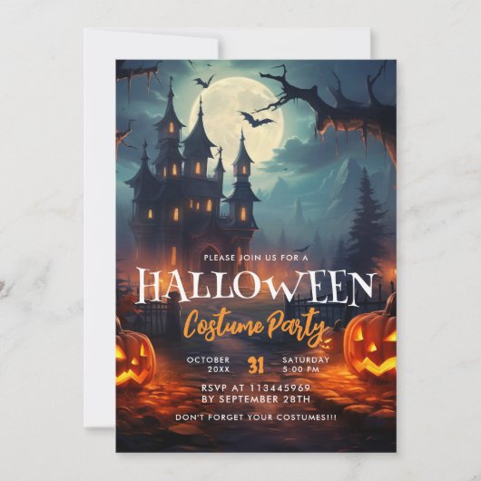 幽霊のよく出るハウスハロウィーンの衣装パーティー 招待状 (正面)