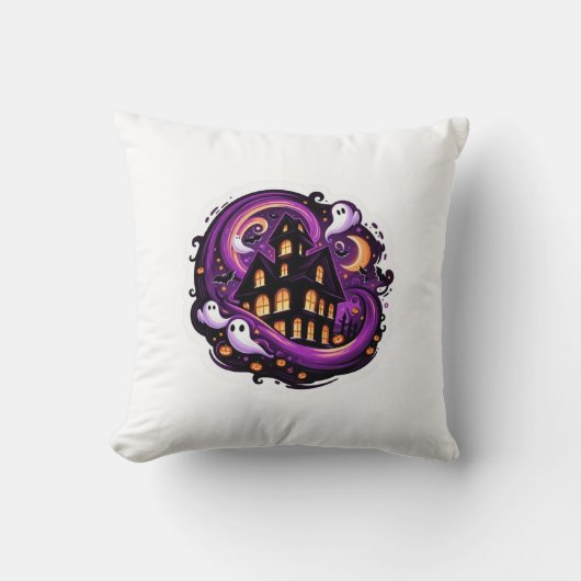 幽霊のよく出るハウスハロウィーン幽霊、カボチャ&こうもり クッション (正面)