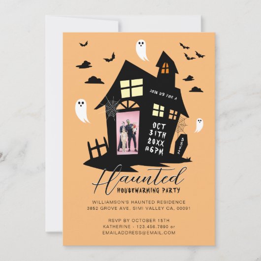 幽霊のよく出るハウスハロウィーン引っ越し祝いパーティーパーティー写真 案内状 (正面)