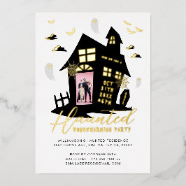 幽霊のよく出るハウスハロウィーン引っ越し祝いパーティーパーティー写真 箔招待状
