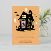 幽霊のよく出るハウスハロウィーン引っ越し祝いパーティーパーティー写真 箔招待状 (立ち正面)