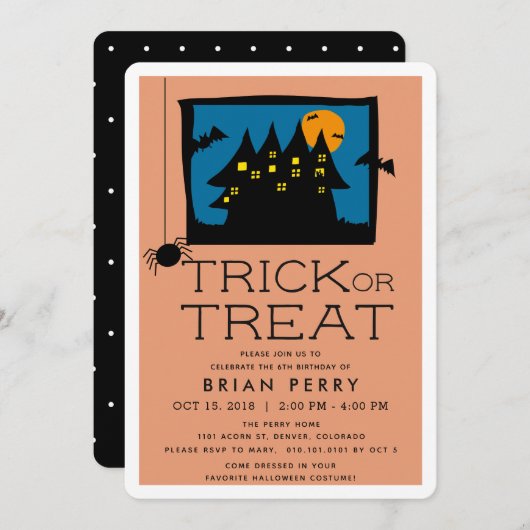 幽霊のよく出るハウスハロウィーン誕生日パーティー招待 招待状 (正面/裏面)