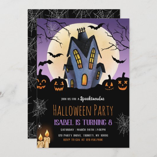 幽霊のよく出るハウスハロウィーン誕生日パーティー 招待状 (正面/裏面)